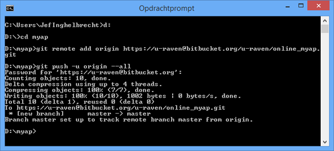 Bitbucket Add remote repository in command prompt
